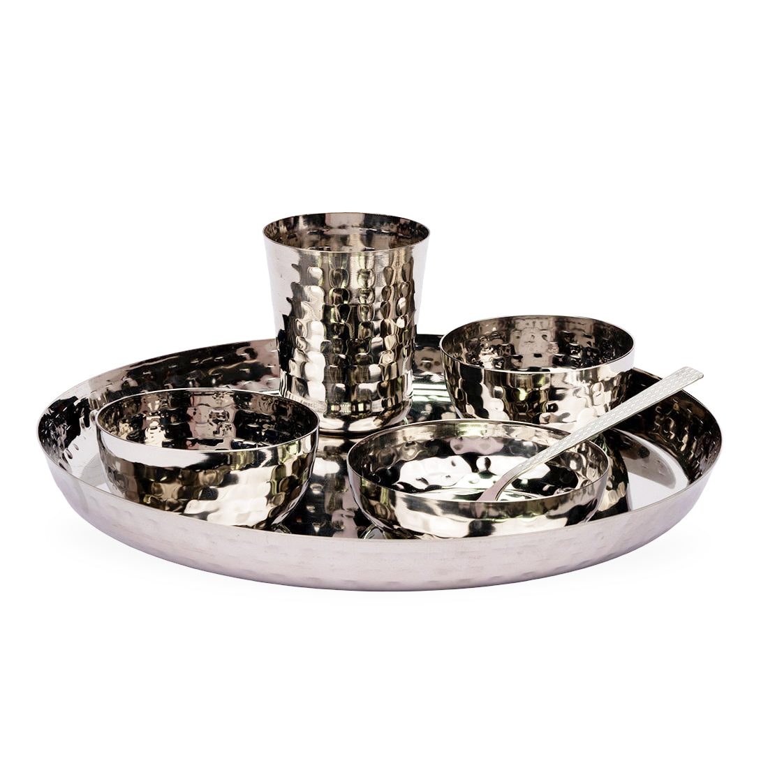 Silver Hammered 6 Pcs Thali set