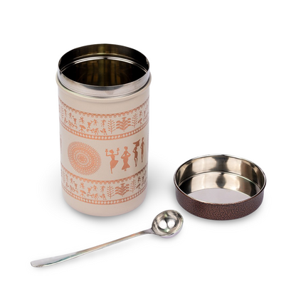 JISCOVERY Printed Steel Containers for Kitchen Storage Set of 2 (Coffee Color)