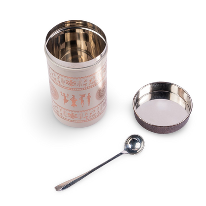 JISCOVERY Printed Steel Containers for Kitchen Storage Set of 2 (Coffee Color)