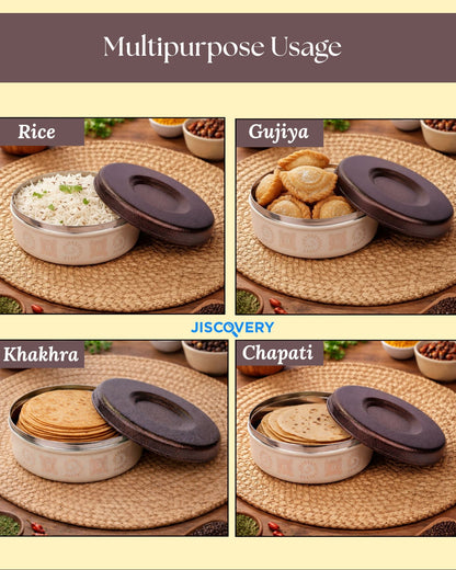 JISCOVERY Stainless Steel Designer Airtight Multipurpose Box | Storage Dabba| Multipurpose Container for Kitchen| Roti Dabba| Warm and Fresh Food| 1000 ML (Coffee)