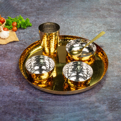 Gold Hammered 6 Pcs Thali set