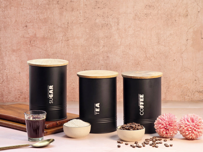 Premium Black Stainless Steel Tea Coffee Sugar Containers Online ...