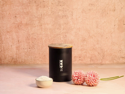 JISCOVERY Stylish Kitchen Storage Jars - Tea, Sugar & Coffee Container Set of 3 Black Canisters
