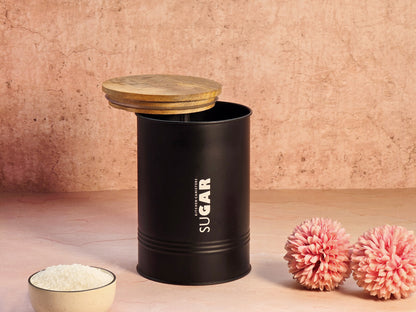 JISCOVERY Stylish Kitchen Storage Jars - Tea, Sugar & Coffee Container Set of 3 Black Canisters