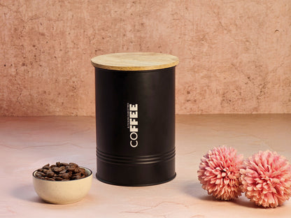JISCOVERY Stylish Kitchen Storage Jars - Tea, Sugar & Coffee Container Set of 3 Black Canisters