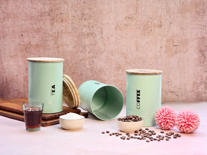 JISCOVERY Premium Stylish Printed Stainless Steel Kitchen Canisters - Tea, Coffee, Sugar Set of 3 Green