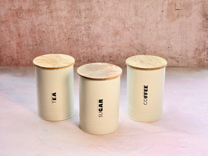 JISCOVERY Airtight Storage Canisters - Tea, Coffee & Sugar Jars Set Of 3 Beige