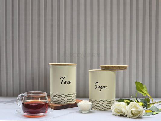 JISCOVERY Airtight Storage Canisters - Tea & Sugar Jars Set of 2 Ivory