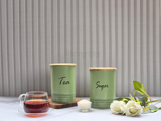 JISCOVERY Stylish Kitchen Storage Jars - Tea & Sugar Container Set of 2 Green