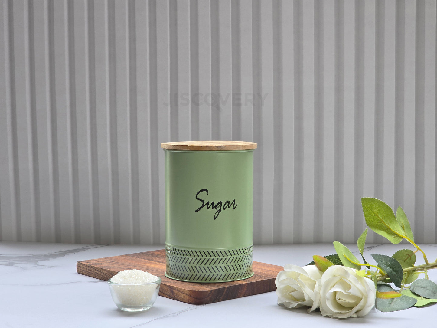 JISCOVERY Stylish Kitchen Storage Jars - Tea, Sugar & Coffee Container Set of 3 Green Canisters