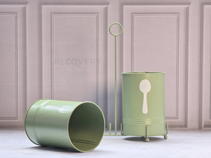 JISCOVERY Dual Cutlery Holder Stand Green- Fork & Spoon Design For Dining