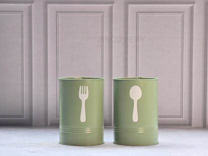 JISCOVERY Dual Cutlery Holder Stand Green- Fork & Spoon Design For Dining