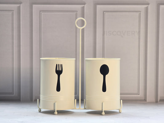 JISCOVERY Tabletop Spoon & Fork Holder - Kitchen Storage Stand | Ivory Cutlery Stand For Dining