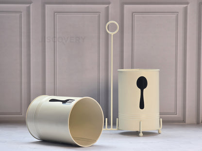 JISCOVERY Tabletop Spoon & Fork Holder - Kitchen Storage Stand | Ivory Cutlery Stand For Dining