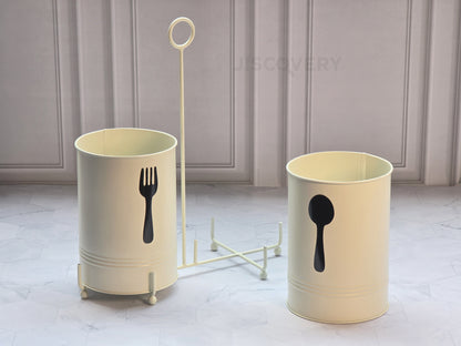 JISCOVERY Tabletop Spoon & Fork Holder - Kitchen Storage Stand | Ivory Cutlery Stand For Dining