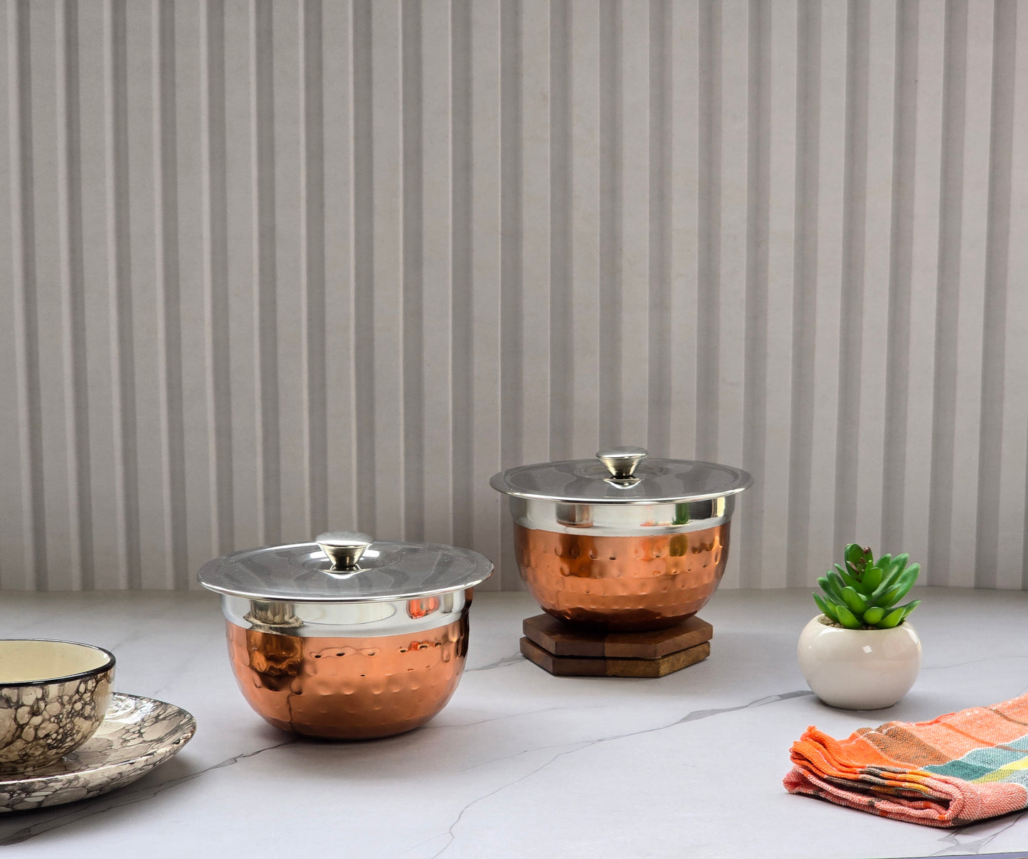 JISCOVERY Stainless Steel Medium Serving Bowl Set of 2 with Lid | Dinner Table Serving Bowls