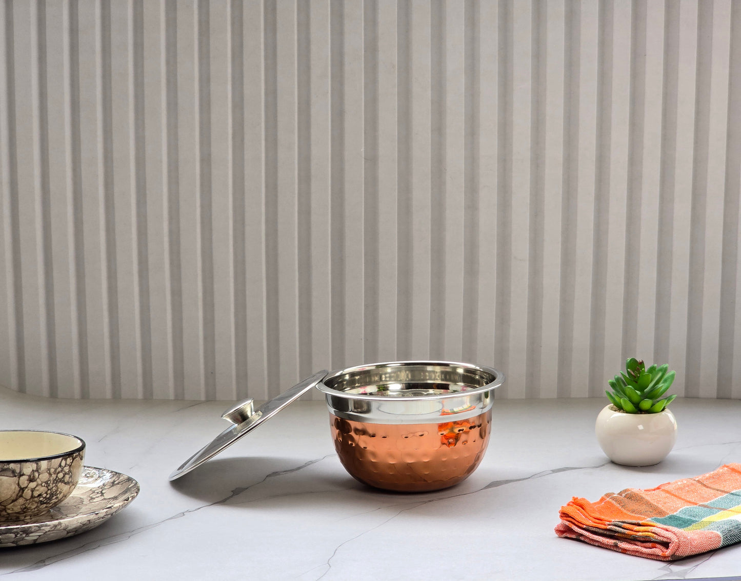 JISCOVERY Stainless Steel Medium Serving Bowl Set of 2 with Lid | Dinner Table Serving Bowls