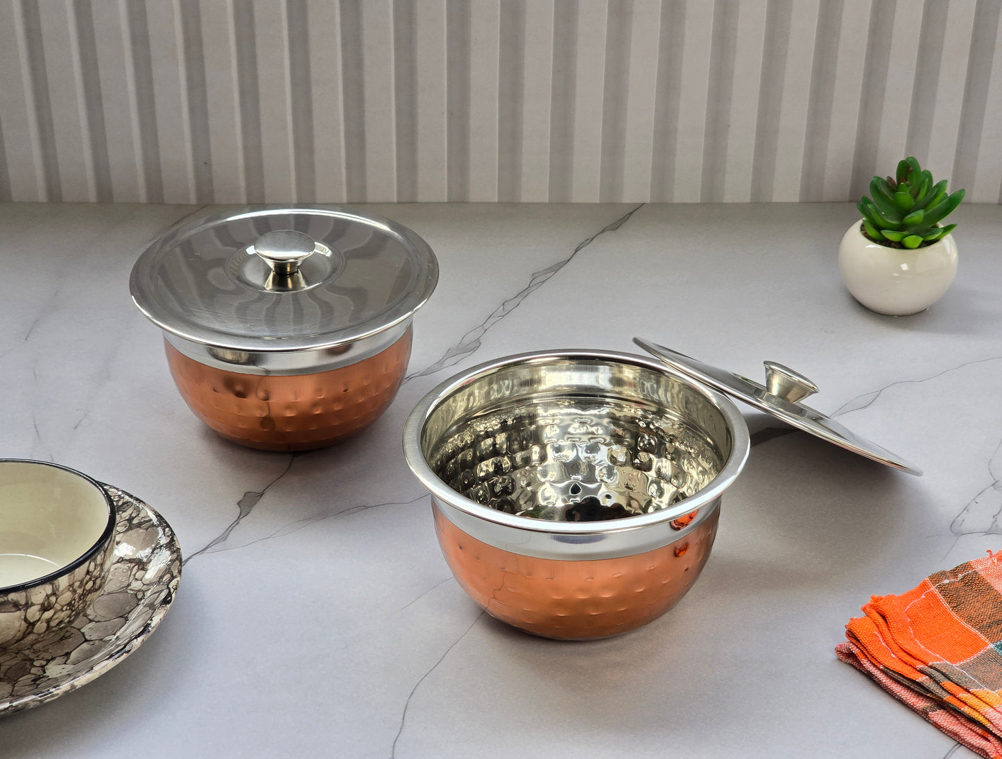 JISCOVERY Stainless Steel Medium Serving Bowl Set of 2 with Lid | Dinner Table Serving Bowls