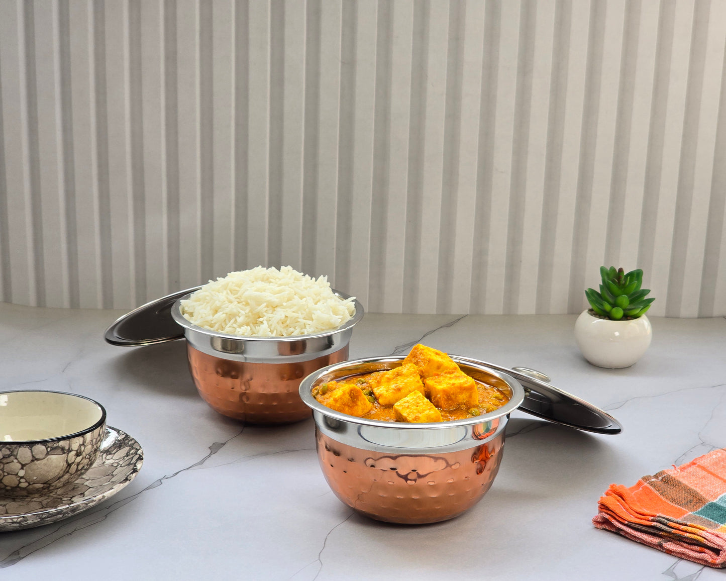 JISCOVERY Stainless Steel Medium Serving Bowl Set of 2 with Lid | Dinner Table Serving Bowls