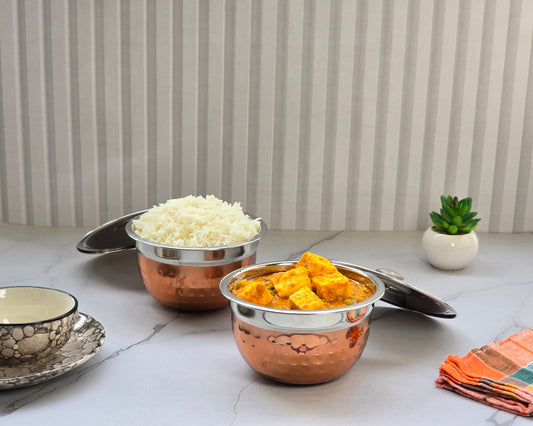 JISCOVERY Stainless Steel Medium Serving Bowl Set of 2 with Lid | Dinner Table Serving Bowls
