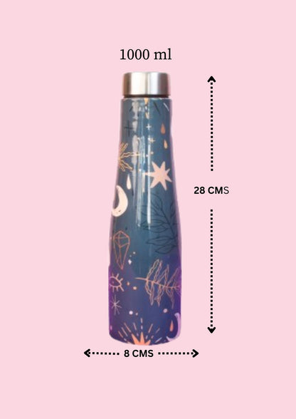 JISCOVERY Stainless Steel Printed Water Bottle| Aesthetic Bottle Design| 1 Litre Bottle for office, School & Home| Leak Proof, Rust Proof & Durable (Blue)