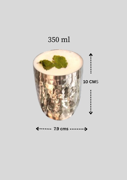 JISCOVERY Stainless Steel Round Glasses Set of 4| Glass for Water, Lassi, Milk & Juice| Glass Tumbler| Daily Use Water Drinking Glass| Hammered Design Glass| Silver| Capacity- 350 ML