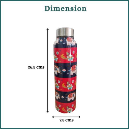 JISCOVERY Premium Stainless Steel Water Bottle| Red Elephant Design- 1000 ML Bottle for Office, School & Home| Leak Proof & Rust Proof