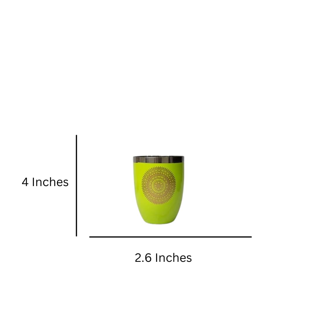 JISCOVERY Stainless Steel Printed Glasses Set of 6 Bucket shape Green Color