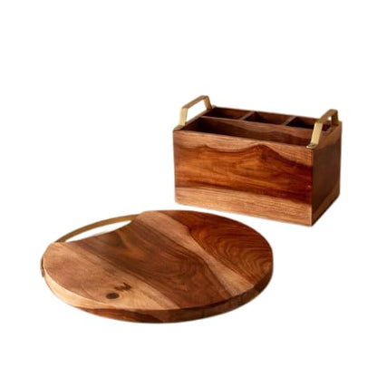 JISCOVERY Chopping Board and Cutlery Stand Combo II Food Grade II Water Resistant