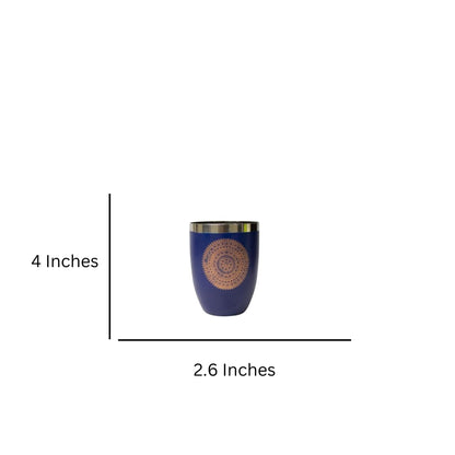 JISCOVERY Stainless Steel Printed Round Glasses Set of 4 Blue Color