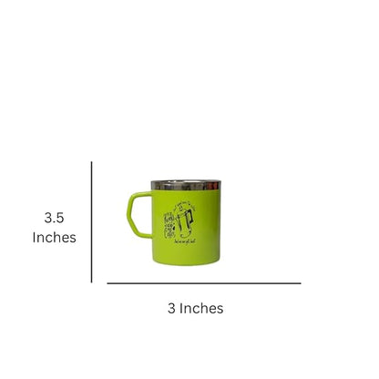 JISCOVERY Stainless Steel Coffee & Tea Mug with Printed Design Set of 2 Green Color