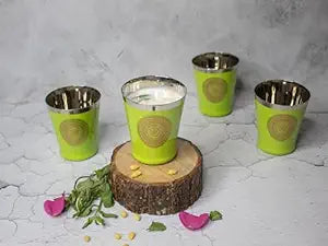 JISCOVERY Stainless Steel Printed Glasses Set of 4 for Water Bucket Design Green Color