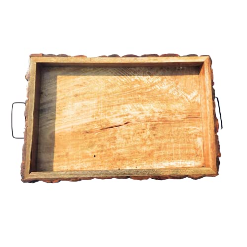 Jiscovery Handmade Wooden Serving Tray with Handles | Platter for Serving Cakes, Tea, Coffee, Snacks, Breakfast | for Party, Home Décor & Daily Use | High-Quality & Dishwasher Safe