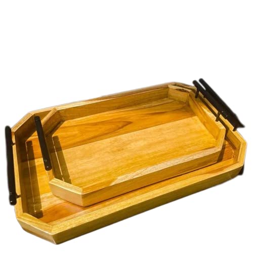 JISCOVERY Premium Quality Teak Wood Serving Tray- Set of 2
