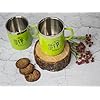 JISCOVERY Stainless Steel Coffee & Tea Mug with Printed Design Set of 2 Green Color