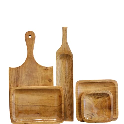 JISCOVERY Wooden Platters Combo Set with Chopping Boards II Acacia Wood