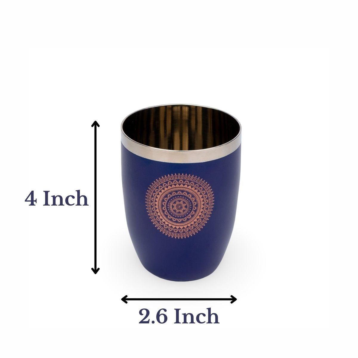 JISCOVERY Stainless Steel Printed Round Glasses Set of 6 Lotus shape Blue Color