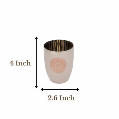 JISCOVERY Stainless Steel Printed Round Glasses Set of 6 Lotus Shape Coffee Brown Color