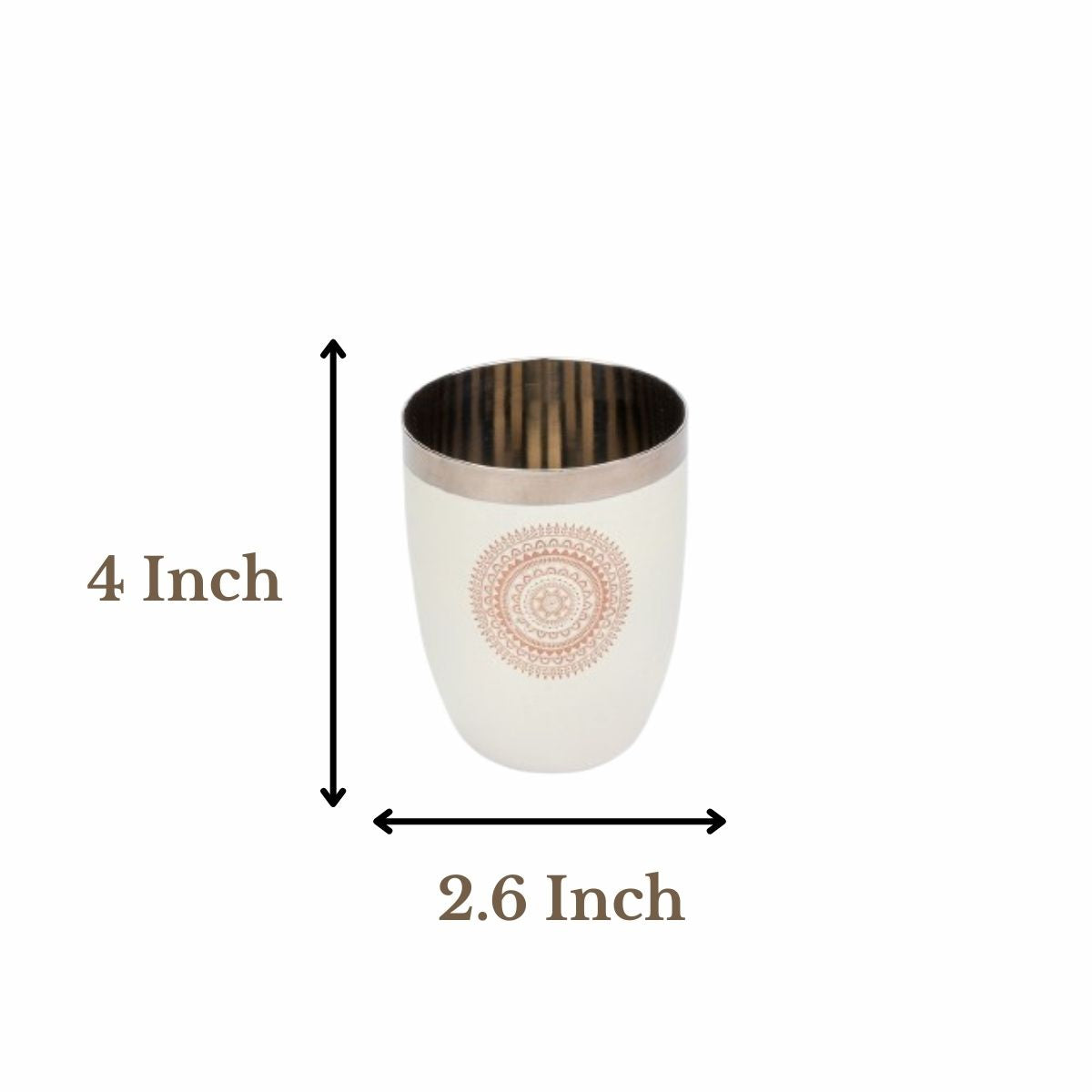 JISCOVERY Stainless Steel Printed Round Glasses Set of 6 Lotus Shape Beige Color