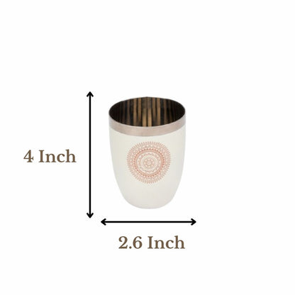 JISCOVERY Stainless Steel Printed Round Glasses Set of 6 Lotus Shape Beige Color