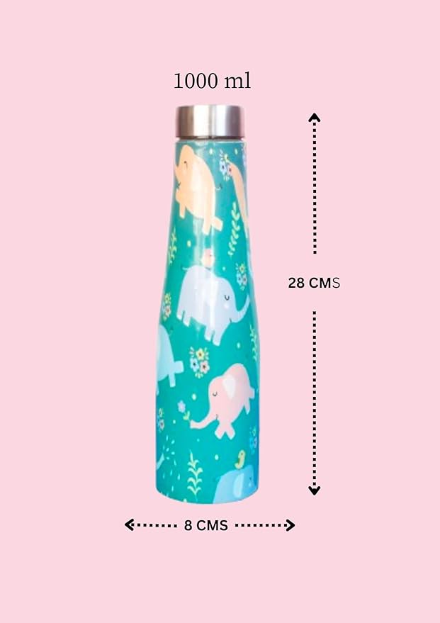 JISCOVERY Stainless Steel Printed Water Bottle Set of 2 Elephant Design