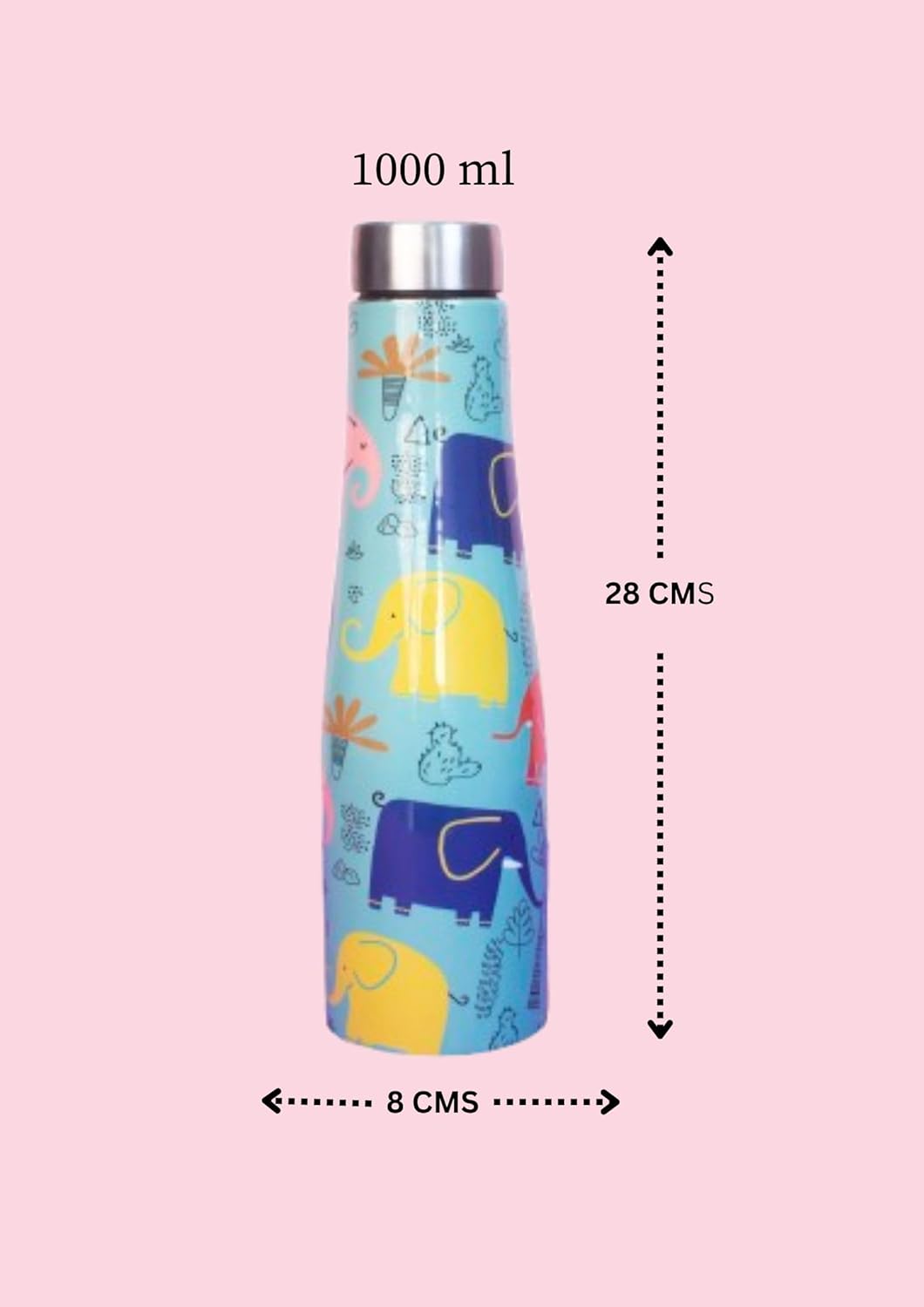 JISCOVERY Stainless Steel Printed Water Bottle with 2 glasses
