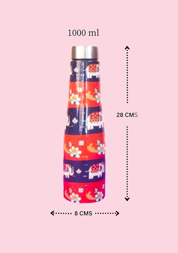 JISCOVERY Stainless Steel Printed Water Bottle Set of 2 Red Color