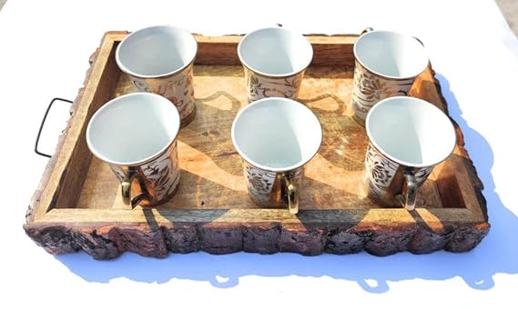 Jiscovery Handmade Wooden Serving Tray with Handles | Platter for Serving Cakes, Tea, Coffee, Snacks, Breakfast | for Party, Home Décor & Daily Use | High-Quality & Dishwasher Safe