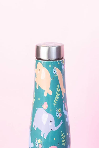 JISCOVERY Stainless Steel Printed Water Bottle Set of 2 Elephant Design