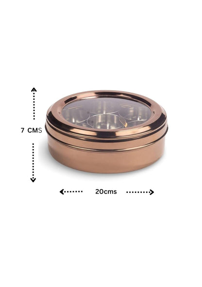 JISCOVERY Stainless Steel Masala Box Hammered Design With Glass Lid - Spice Storage Container Rose Gold