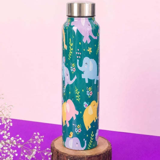JISCOVERY Premium Stainless Steel Water Bottle| Elephant Design- 1000 ML Bottle for Office, School & Home| Leak Proof & Rust Proof