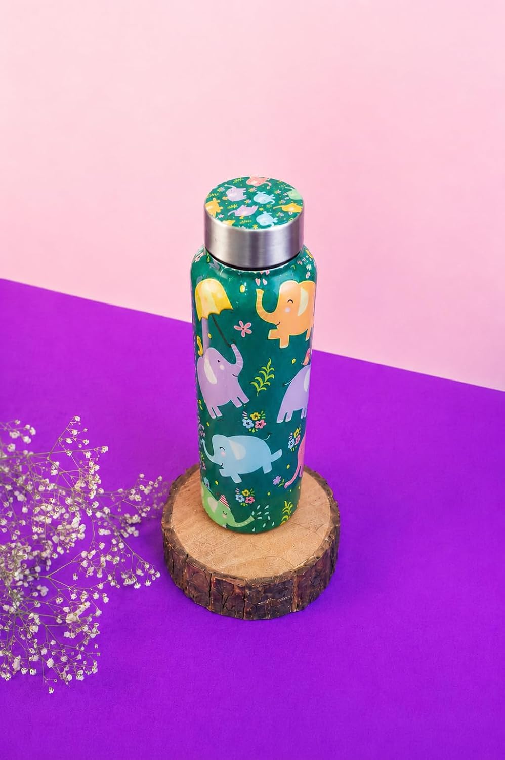 JISCOVERY Premium Stainless Steel Water Bottle| Elephant Design- 1000 ML Bottle for Office, School & Home| Leak Proof & Rust Proof