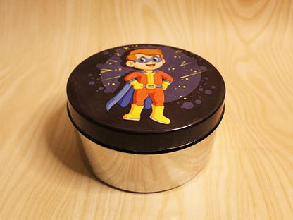 JISCOVERY Stainless Steel Airtight Square Lunch Box/Tiffin Box for Kids (Superhero Design)