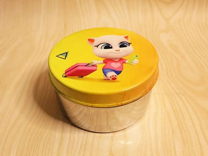 JISCOVERY Stainless Steel Airtight Square Lunch Box/Tiffin Box for Kids (Kitty Design)